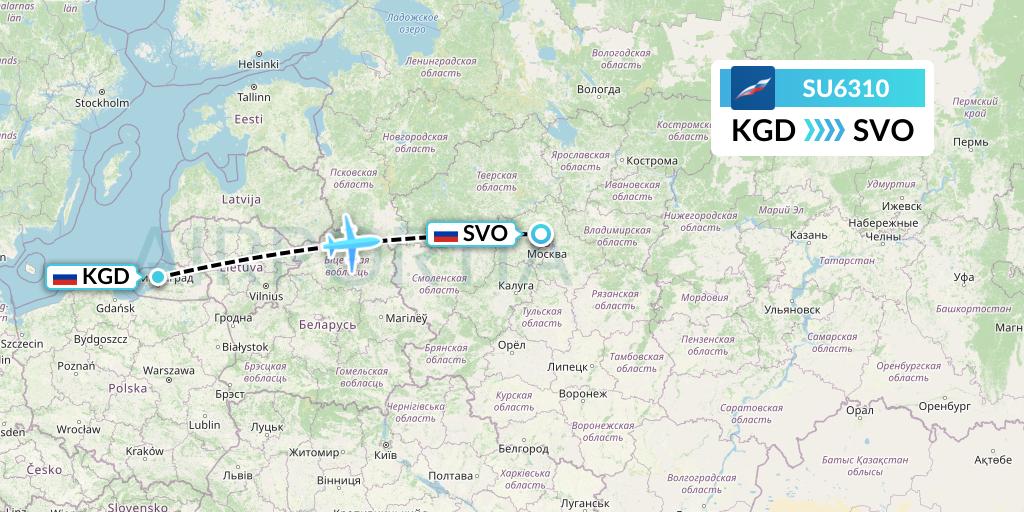 SU6310 Aeroflot Flight Map: Kaliningrad to Moscow
