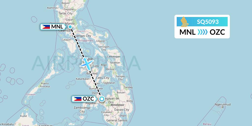 SQ5093 Singapore Airlines Flight Map: Manila to Ozamiz