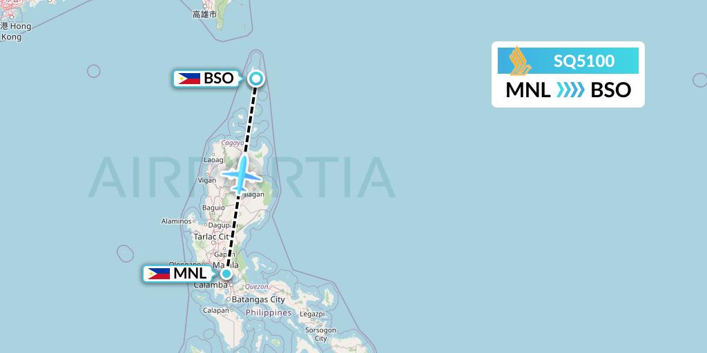 SQ5100 Singapore Airlines Flight Map: Manila to Basco