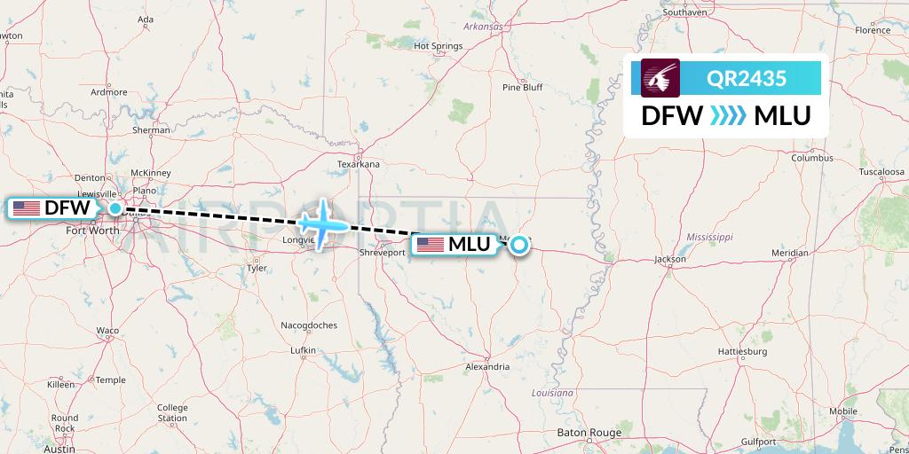 QR2435 Qatar Airways Flight Map: Dallas to Monroe