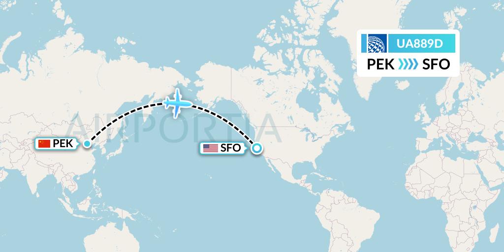 UA889D United Airlines Flight Map: Beijing to San Francisco