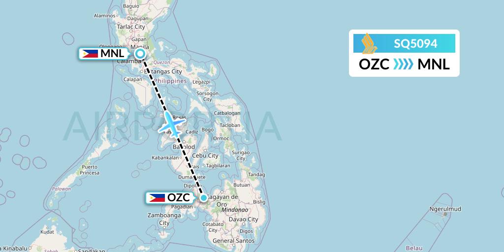 SQ5094 Singapore Airlines Flight Map: Ozamiz to Manila