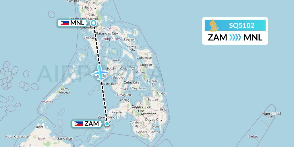 SQ5102 Singapore Airlines Flight Map: Zamboanga to Manila