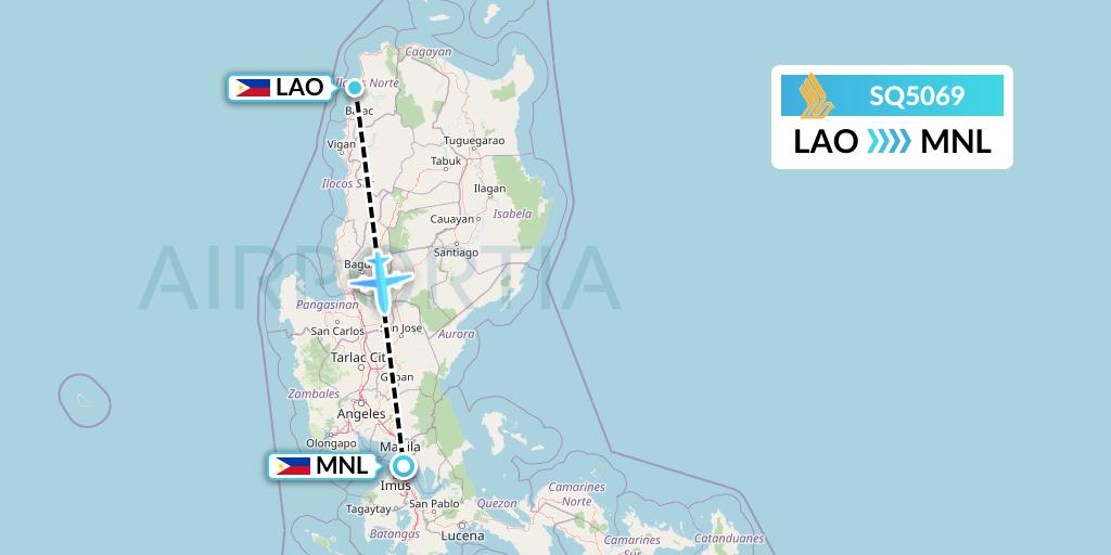 SQ5069 Singapore Airlines Flight Map: Laoag City to Manila