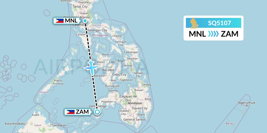 SQ5107 Singapore Airlines Flight Map: Manila to Zamboanga
