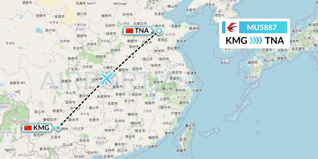 MU5887 China Eastern Airlines Flight Map: Kunming to Jinan