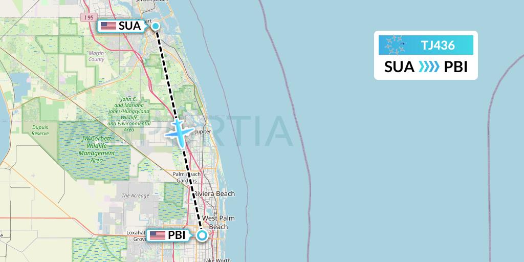 TJ436 Tradewind Aviation Flight Map: Stuart to West Palm Beach