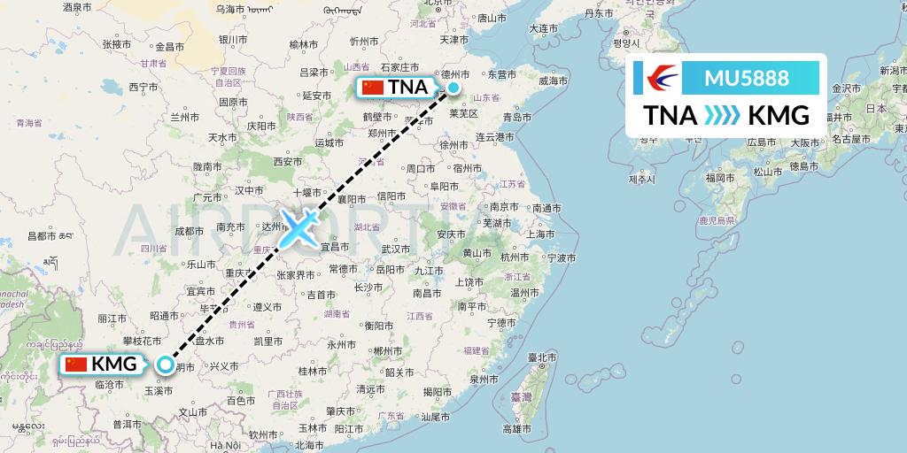 MU5888 China Eastern Airlines Flight Map: Jinan to Kunming