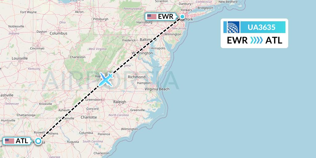UA3635 United Airlines Flight Map: New York to Atlanta