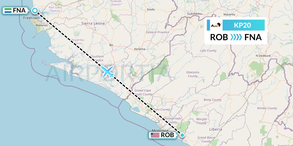 KP20 ASKY Flight Map: Monrovia to Freetown