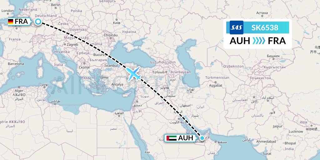 SK6538 SAS Flight Map: Abu Dhabi to Frankfurt