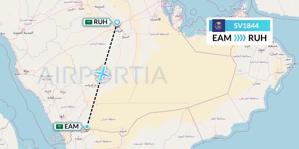 SV1844 Saudi Arabian Airlines Flight Map: Najran to Riyadh