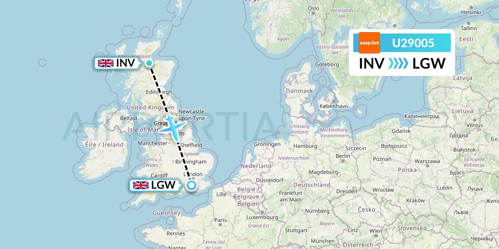 U29005 EasyJet Flight Map: Inverness to London