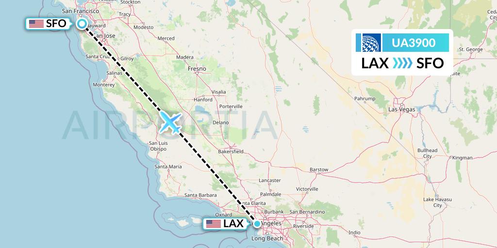 UA3900 United Airlines Flight Map: Los Angeles to San Francisco