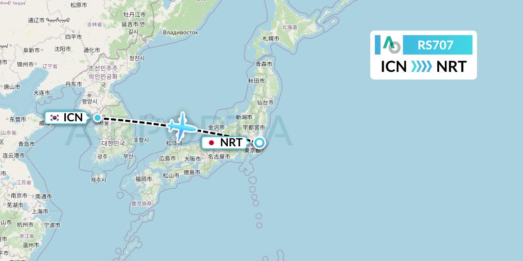 RS707 Air Seoul Flight Map: Seoul to Tokyo