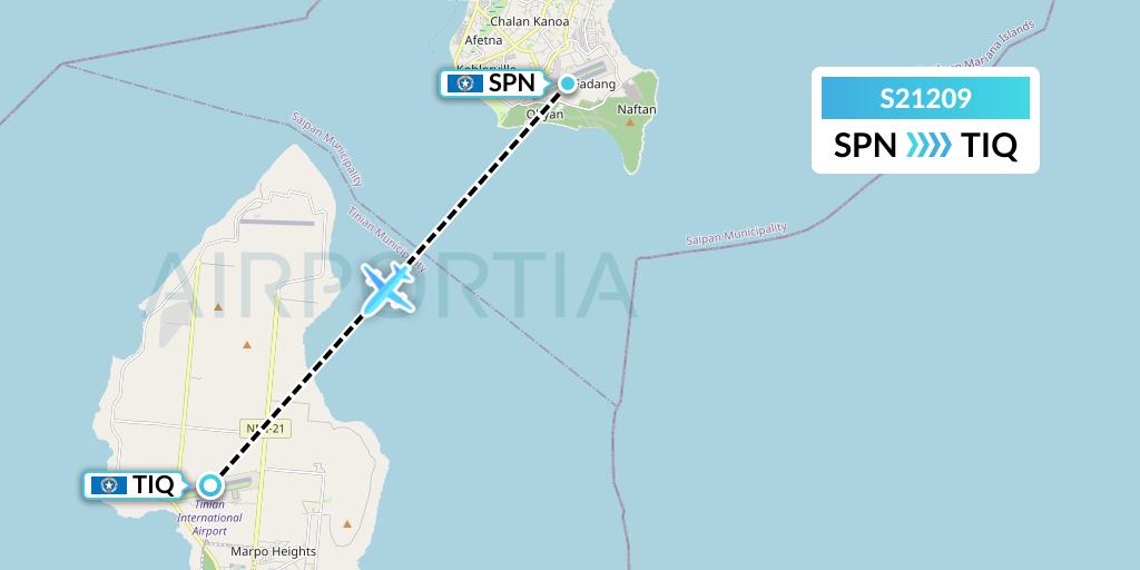 S21209 Star Marianas Air Flight Map: Saipan to Tinian Island