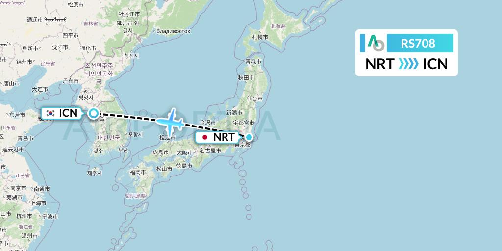 RS708 Air Seoul Flight Map: Tokyo to Seoul