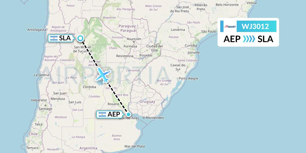 WJ3012 Jetsmart Airlines Flight Map: Buenos Aires to Salta
