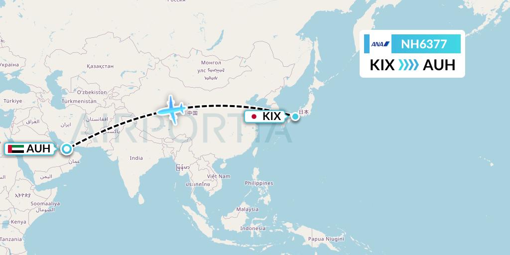 NH6377 All Nippon Airways Flight Map: Osaka to Abu Dhabi