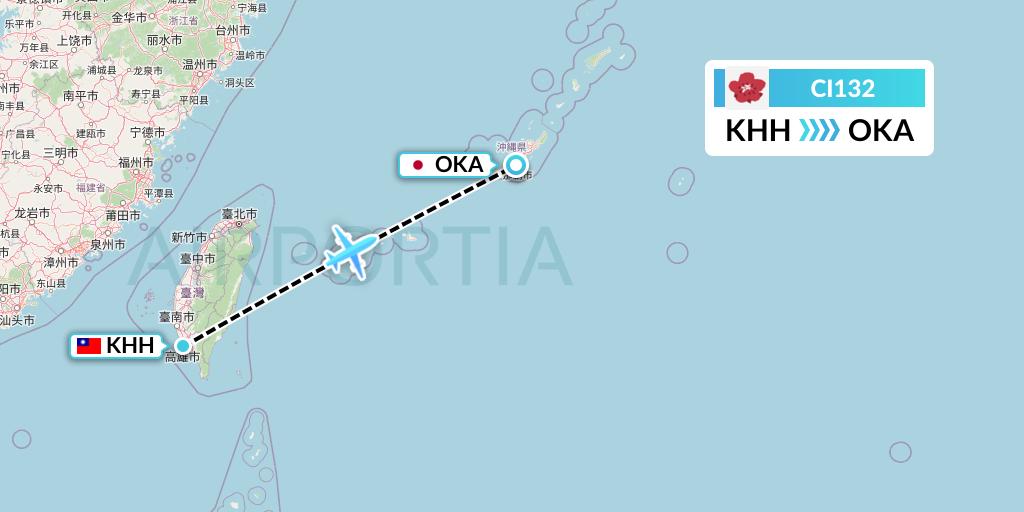 CI132 China Airlines Flight Map: Kaohsiung to Naha
