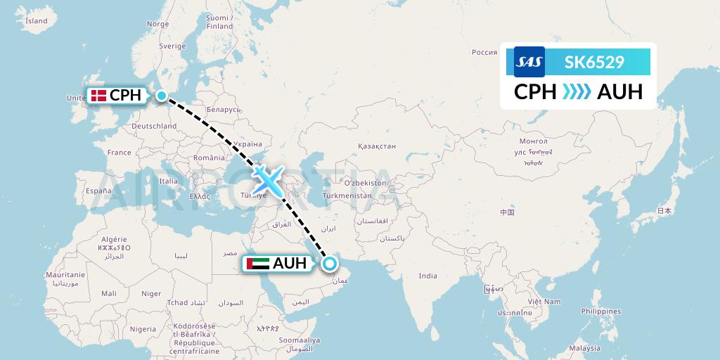 SK6529 SAS Flight Map: Copenhagen to Abu Dhabi
