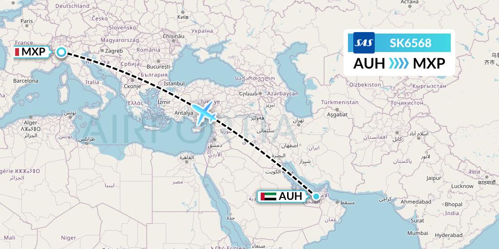 SK6568 SAS Flight Map: Abu Dhabi to Milan