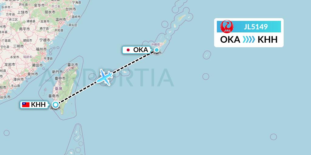 JL5149 Japan Airlines Flight Map: Naha to Kaohsiung