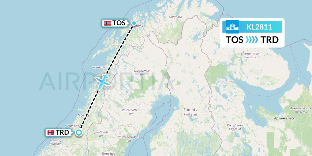 KL2811 KLM Flight Map: Tromso to Trondheim