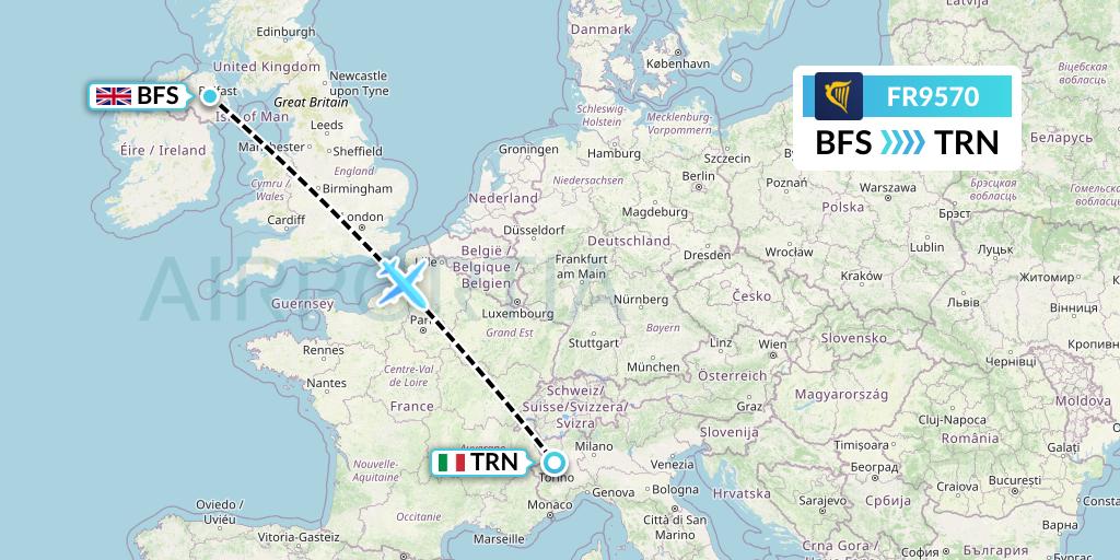 FR9570 Flight Status Ryanair Belfast to Turin (RYR9570)