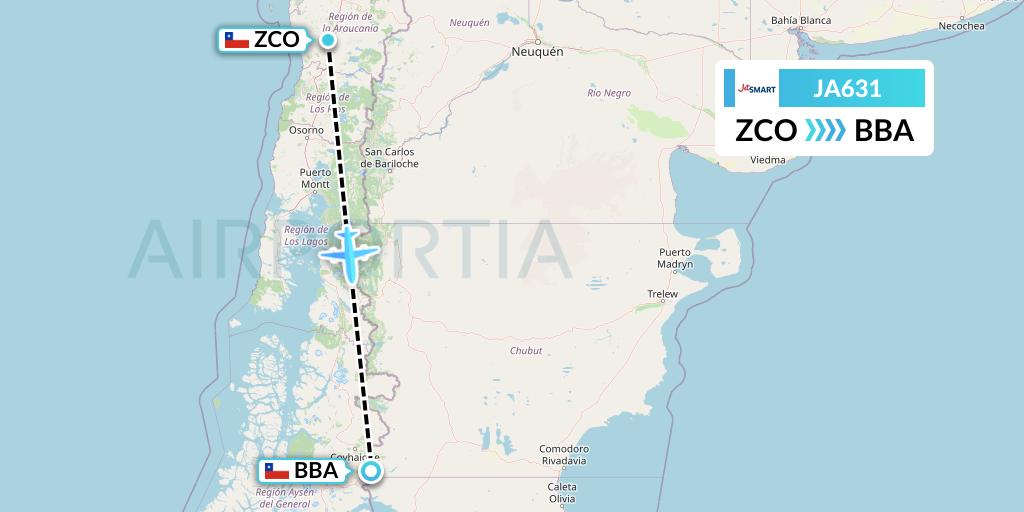 JA631 JetSMART Flight Map: Temuco to Balmaceda