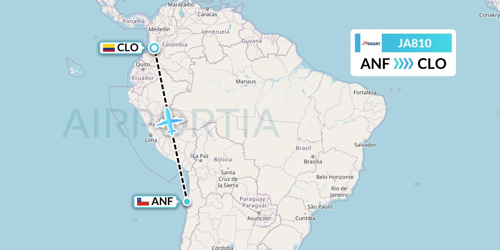 JA810 JetSMART Flight Map: Antofagasta to Cali