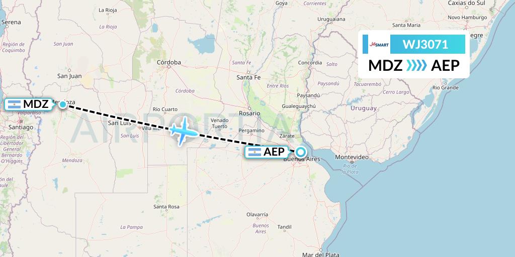 WJ3071 Jetsmart Airlines Flight Map: Mendoza to Buenos Aires