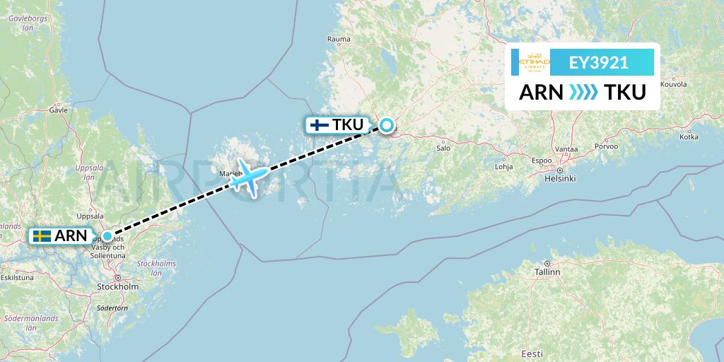 EY3921 Etihad Airways Flight Map: Stockholm to Turku