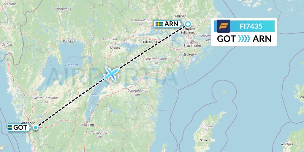 FI7435 Icelandair Flight Map: Gothenburg to Stockholm
