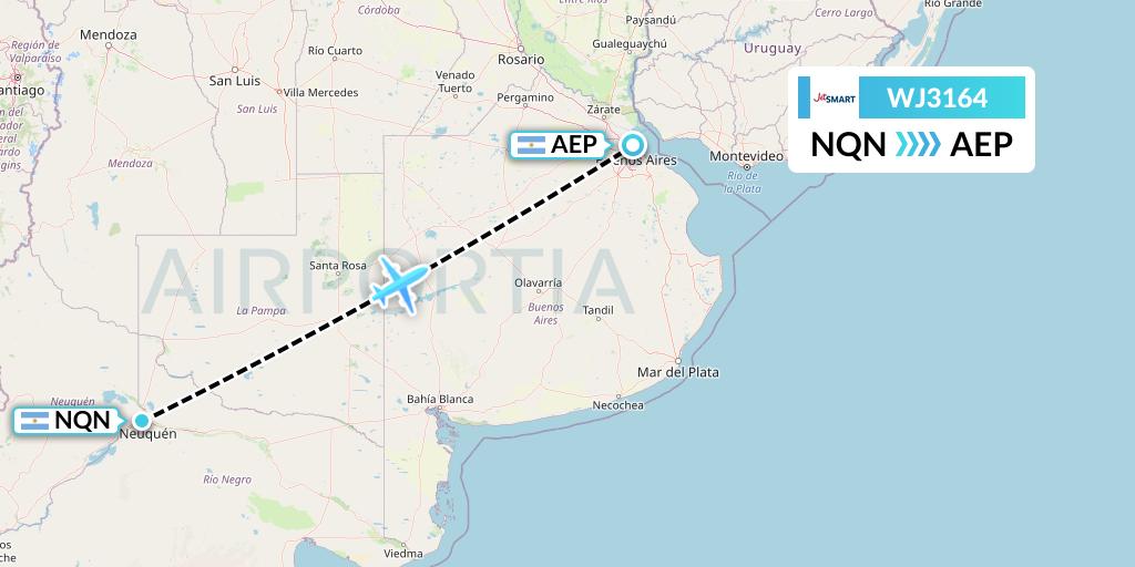 WJ3164 Jetsmart Airlines Flight Map: Neuquen to Buenos Aires