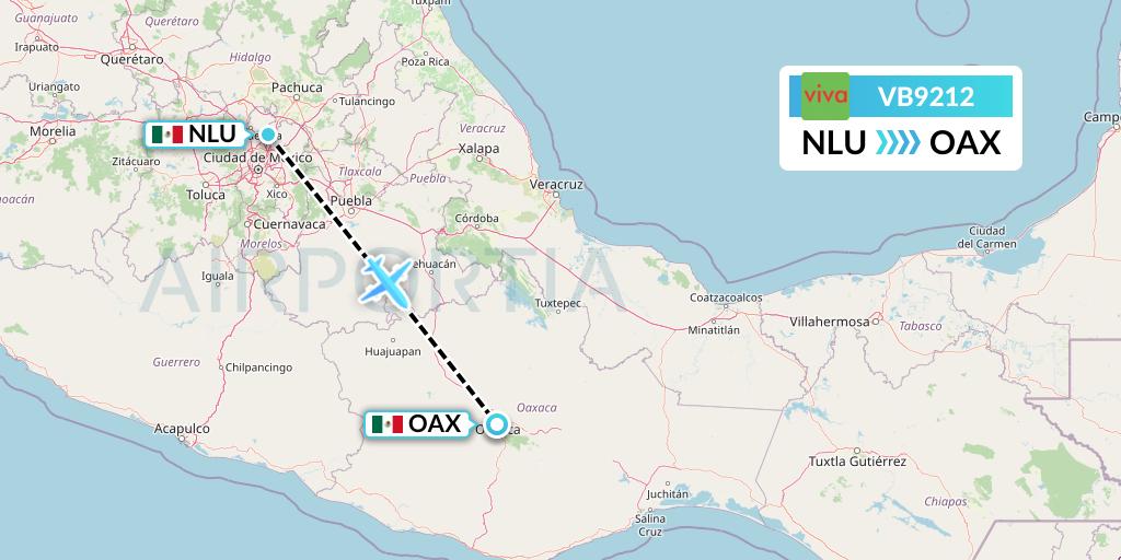 VB9212 VivaAerobus Flight Map: Reyes Acozac to Oaxaca