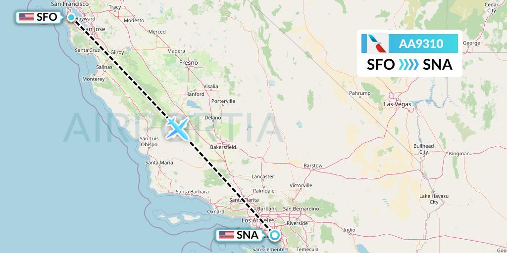 AA9310 American Airlines Flight Map: San Francisco to Orange County