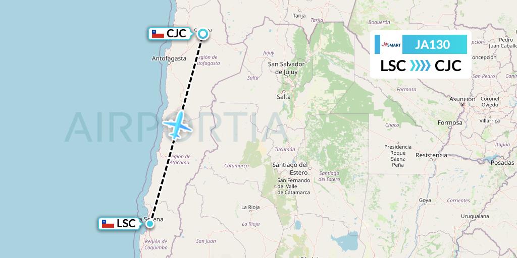 JA130 JetSMART Flight Map: La Serena to Calama
