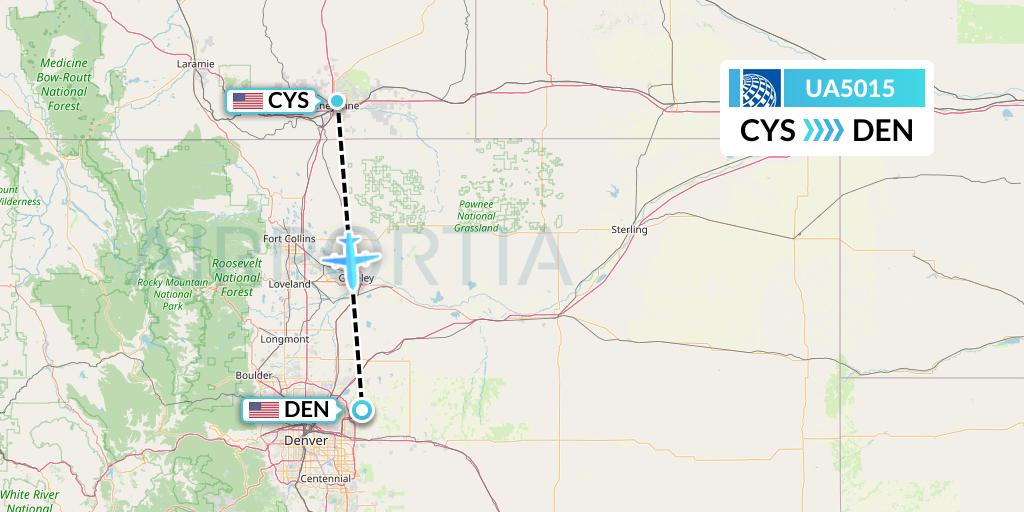 UA5015 United Airlines Flight Map: Cheyenne to Denver