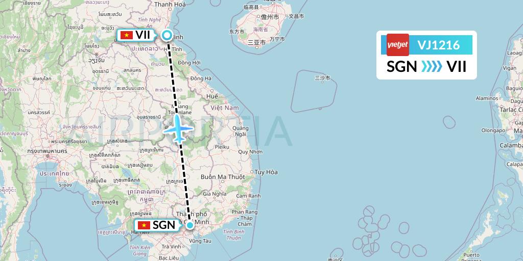 VJ1216 VietJet Air Flight Map: Ho Chi Minh City to Vinh