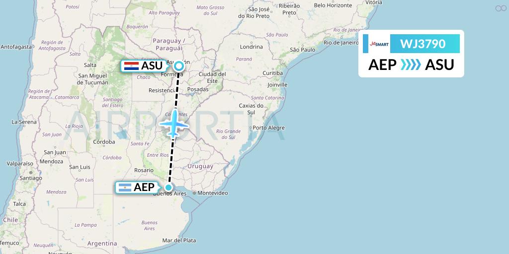 WJ3790 Jetsmart Airlines Flight Map: Buenos Aires to Asuncion