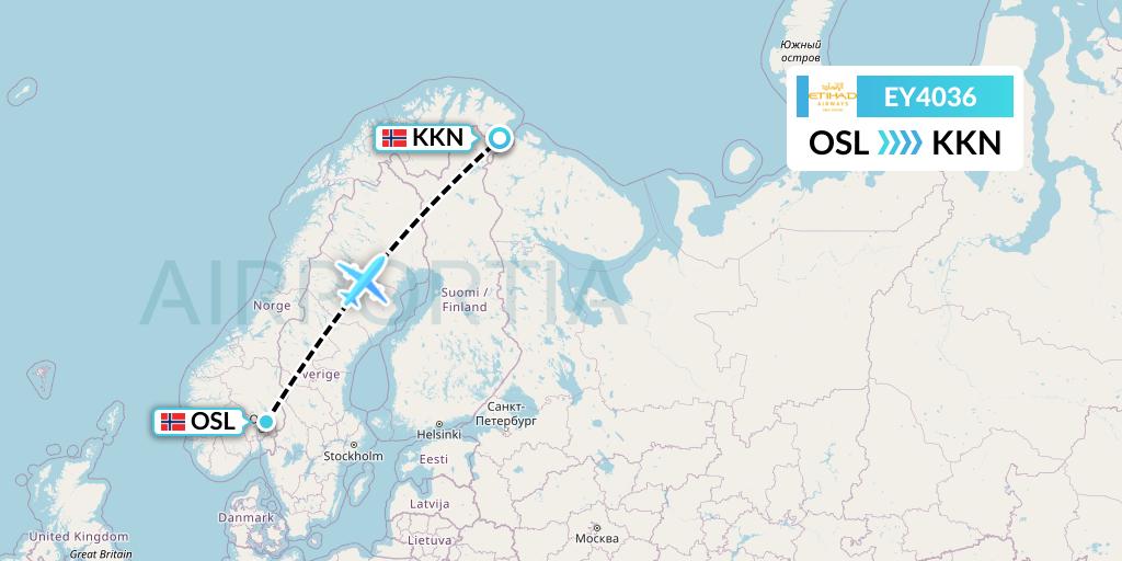 EY4036 Etihad Airways Flight Map: Oslo to Kirkenes