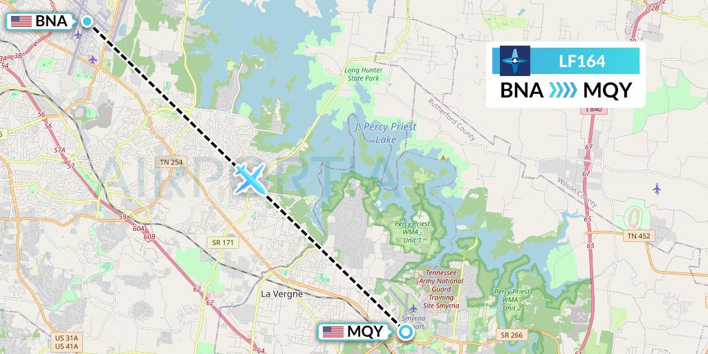 LF164 Corporate Flight Management Flight Map: Nashville to Smyrna