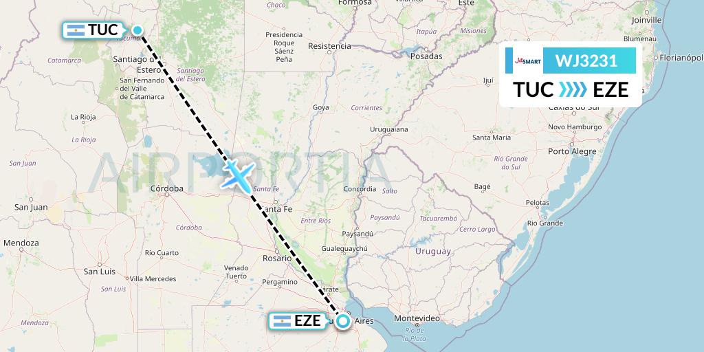 WJ3231 Jetsmart Airlines Flight Map: Tucuman to Buenos Aires