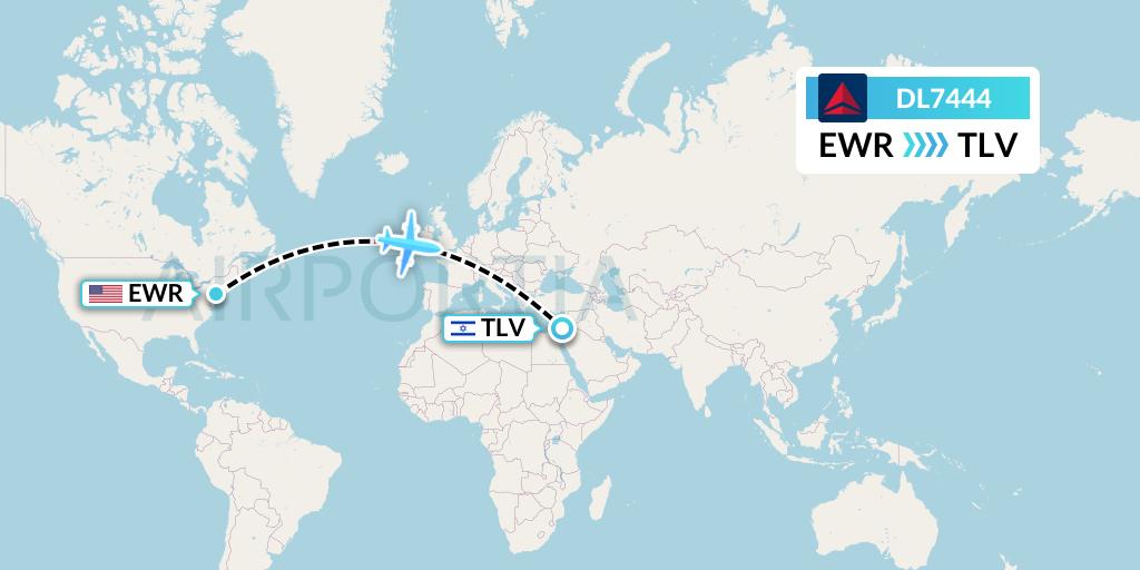 DL7444 Delta Air Lines Flight Map: New York to Tel Aviv