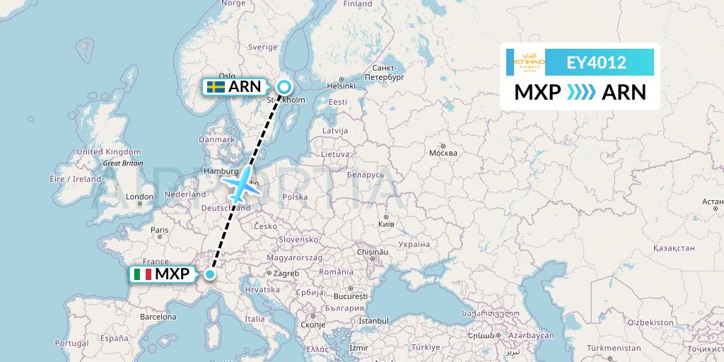 EY4012 Etihad Airways Flight Map: Milan to Stockholm