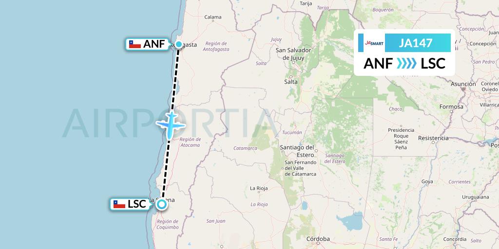 JA147 JetSMART Flight Map: Antofagasta to La Serena