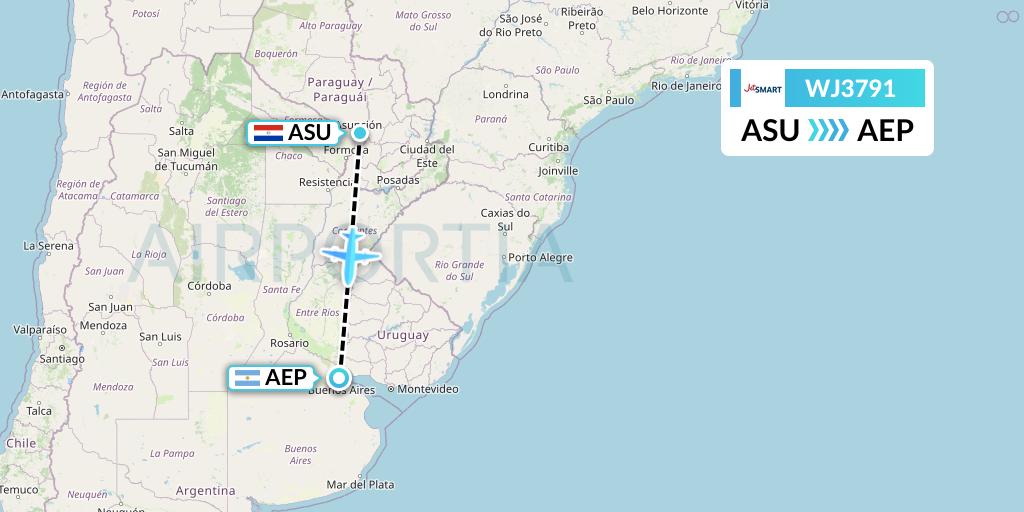 WJ3791 Jetsmart Airlines Flight Map: Asuncion to Buenos Aires