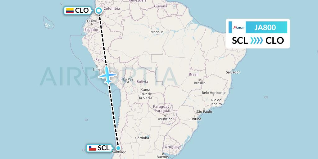 JA800 JetSMART Flight Map: Santiago to Cali