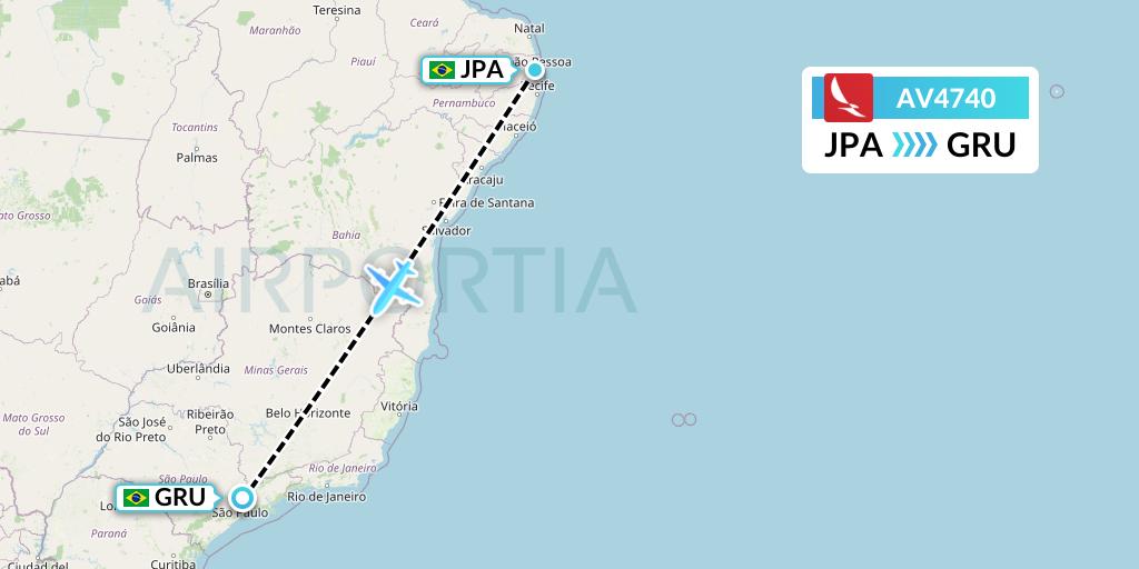 AV4740 Avianca Flight Map: Joao Pessoa to Sao Paulo